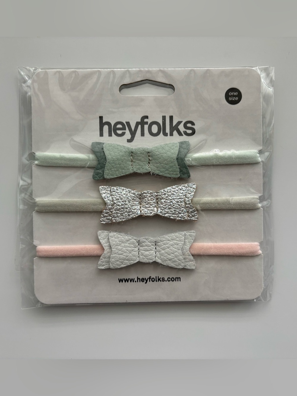 Hey Folks Bow Headband Set - Mint, Silver, Light Pink